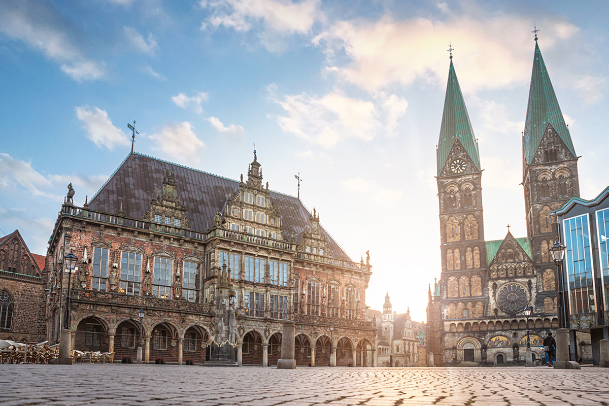 Bremen market square with the historic town hall and Roland statue