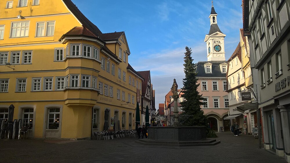 Marktplatz in Aalen with the historic town hall tower