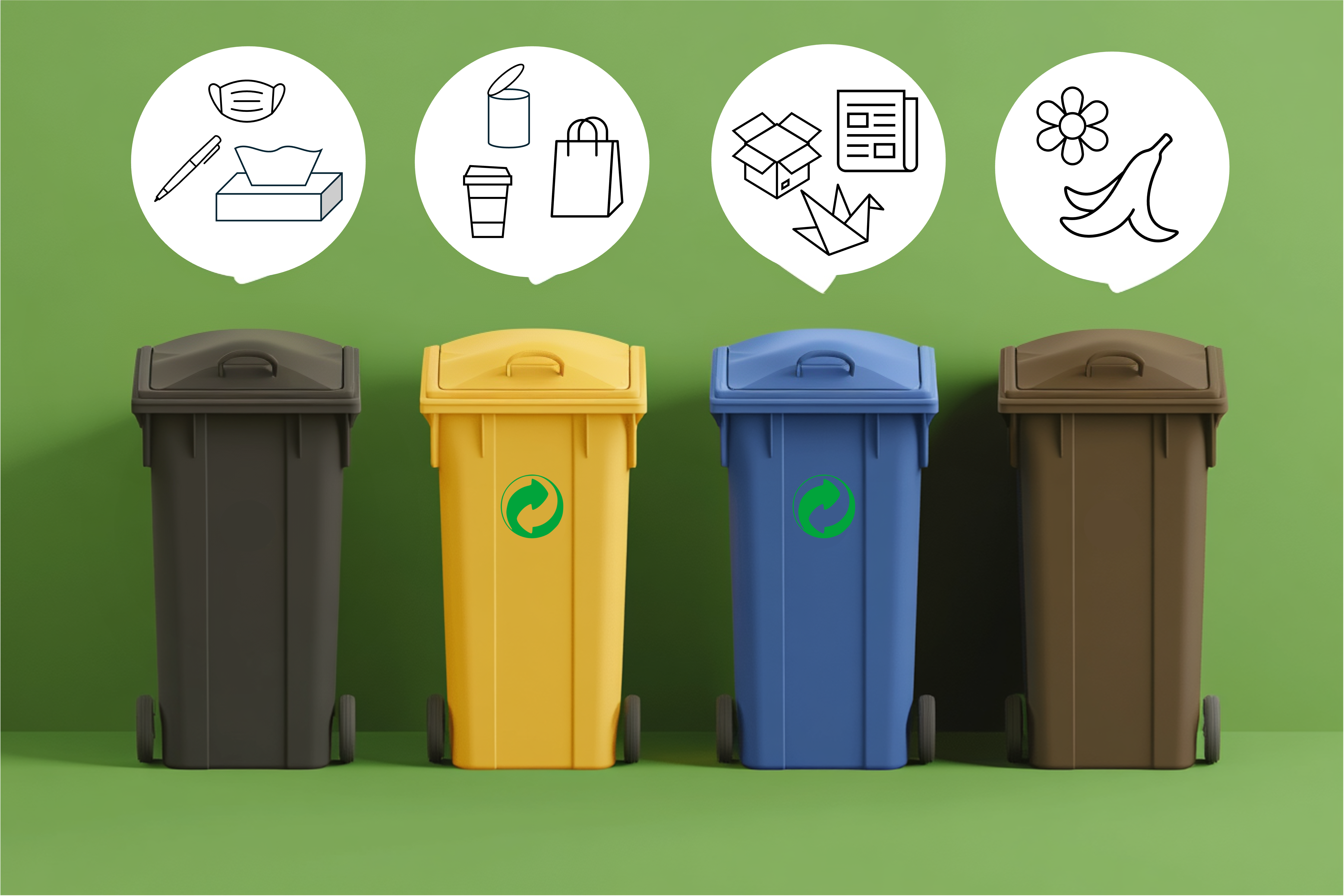 Sorted recycling bins