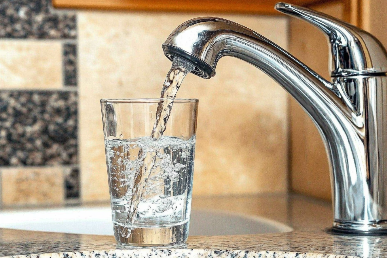 Tap water being poured into a glass